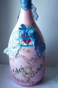 декупаж бутылки, декор свадебной бутылки.декупаж свадебного шампанского, декупаж, наклеивание салфетки без складок, техника файла, декупаж с помощью файла.мастер класс.свадебные аксессуары